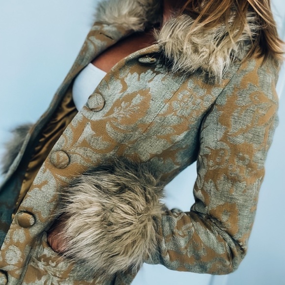 Elegant Boho Vintage Faux Fur Trimmed Coat Jacket - Picture 2 of 10
